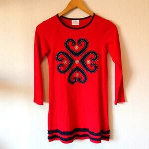 Hanna Andersson Red Abstract Stitched Dress 10 Yrs